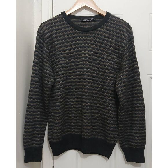 Peruvian connection mens medium 100% baby alpaca brown gray stripe sweater - Picture 1 of 8